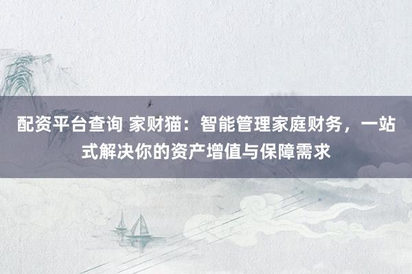 配资平台查询 家财猫：智能管理家庭财务，一站式解决你的资产增值与保障需求