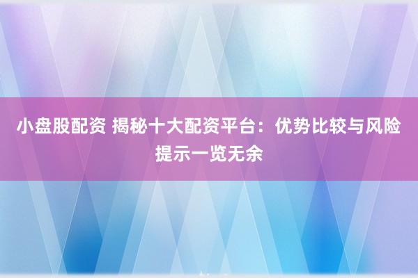 小盘股配资 揭秘十大配资平台：优势比较与风险提示一览无余