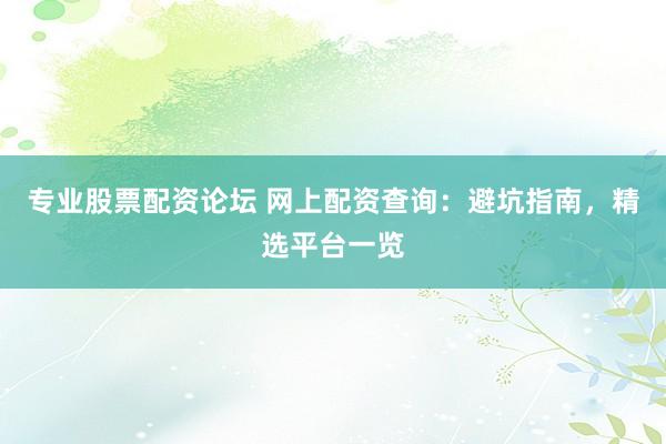 专业股票配资论坛 网上配资查询：避坑指南，精选平台一览
