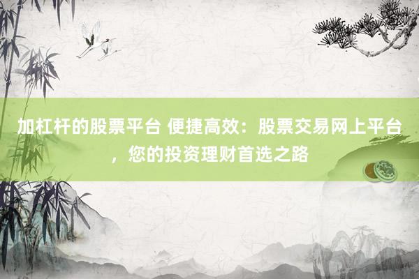 加杠杆的股票平台 便捷高效：股票交易网上平台，您的投资理财首选之路