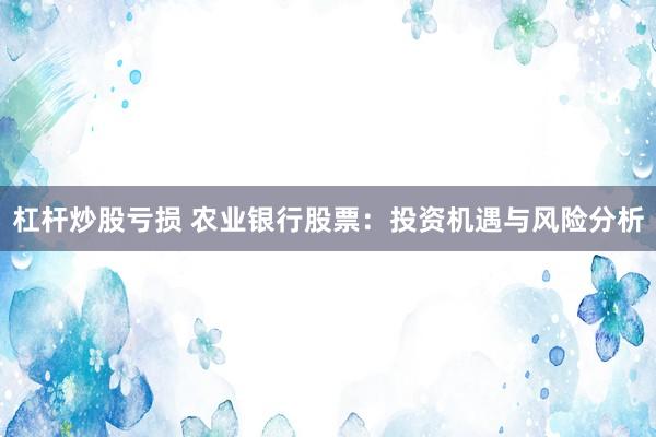 杠杆炒股亏损 农业银行股票：投资机遇与风险分析