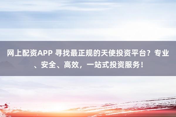 网上配资APP 寻找最正规的天使投资平台？专业、安全、高效，一站式投资服务！